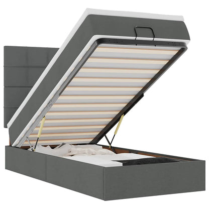 Ottomane Bett mit Matratze & LEDs Dunkelgrau 90x200 cm Stoff