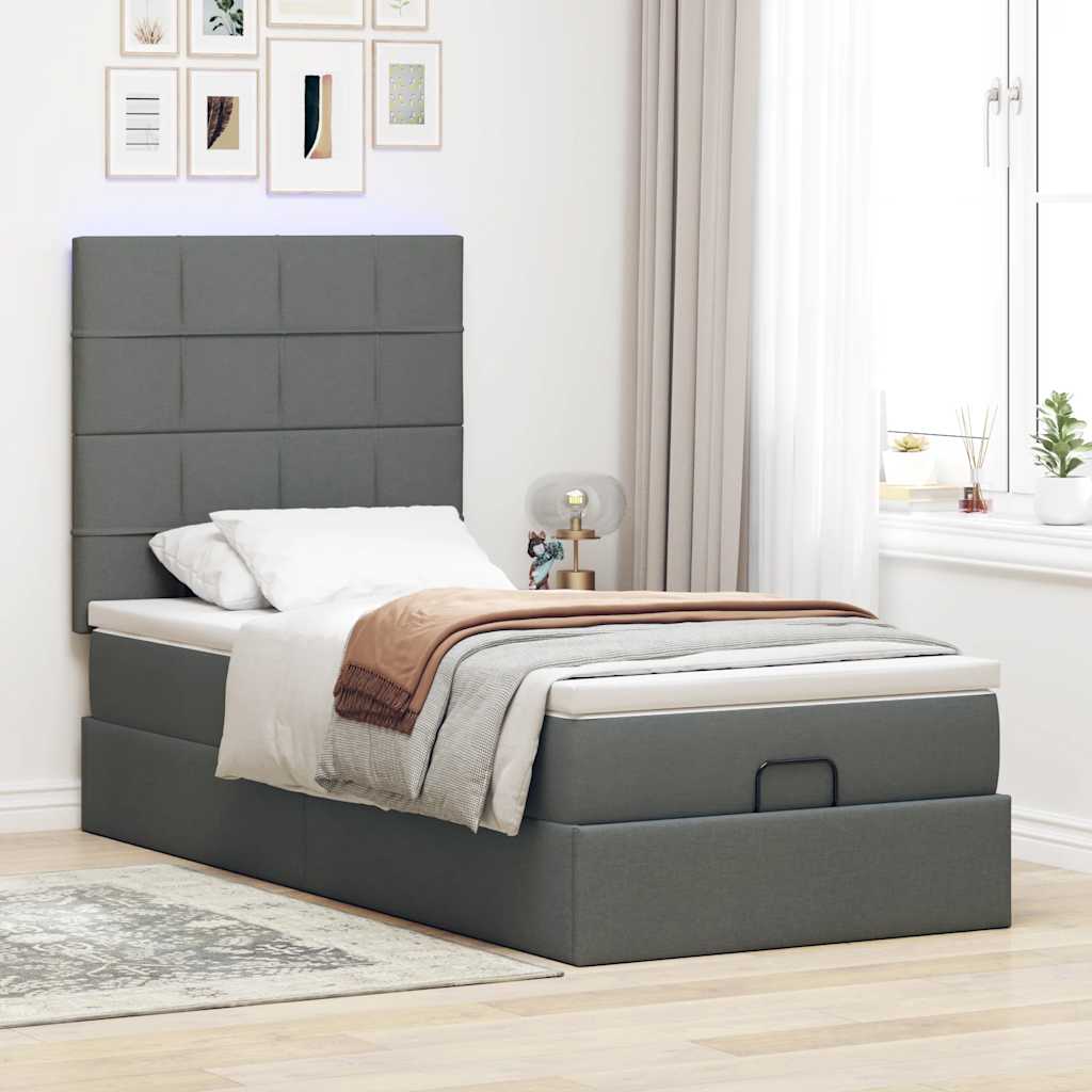 vidaXL Ottomane Bett mit Matratze & LEDs Dunkelgrau 90x200 cm Stoff