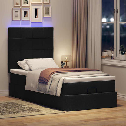 vidaXL Lit ottoman avec matelas et LED Noir 90x200 cm Tissu