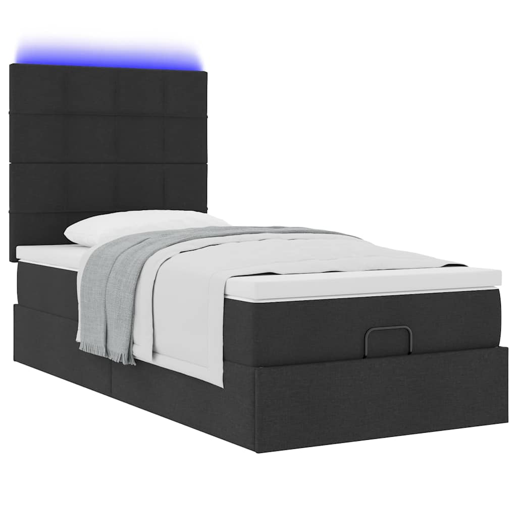 vidaXL Lit ottoman avec matelas et LED Noir 90x200 cm Tissu