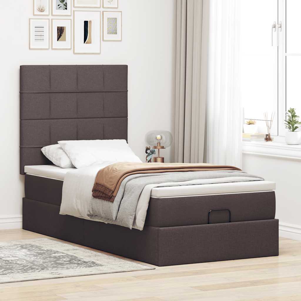 vidaXL Ottomane Bett mit Matratze & LEDs Dunkelbraun 90x200 cm Stoff