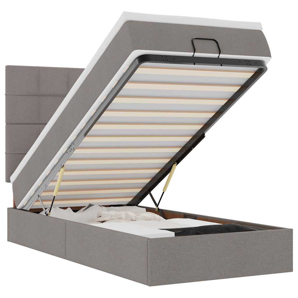 vidaXL Ottomane Bett mit Matratze & LEDs Taupe 90x200 cm Stoff