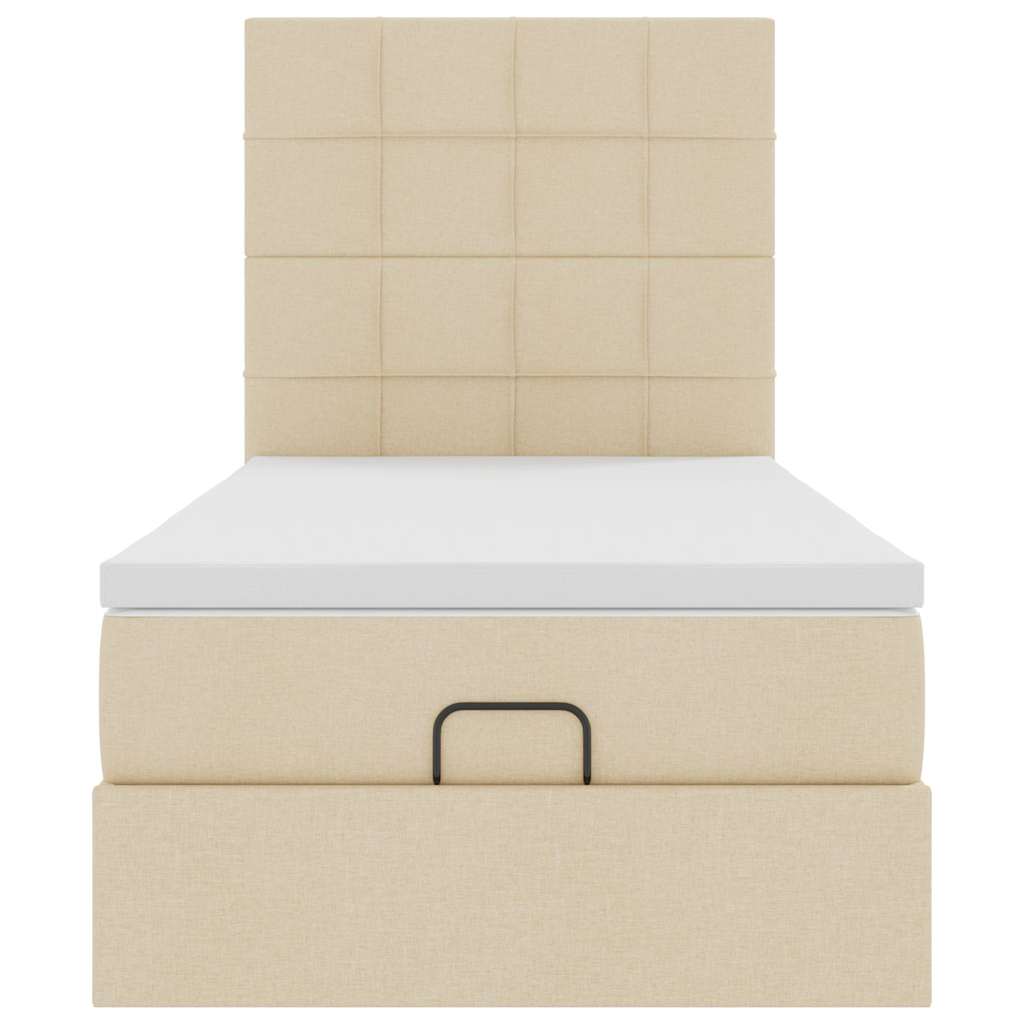 Ottomane Bett mit Matratze & LEDs Creme 90x200 cm Stoff