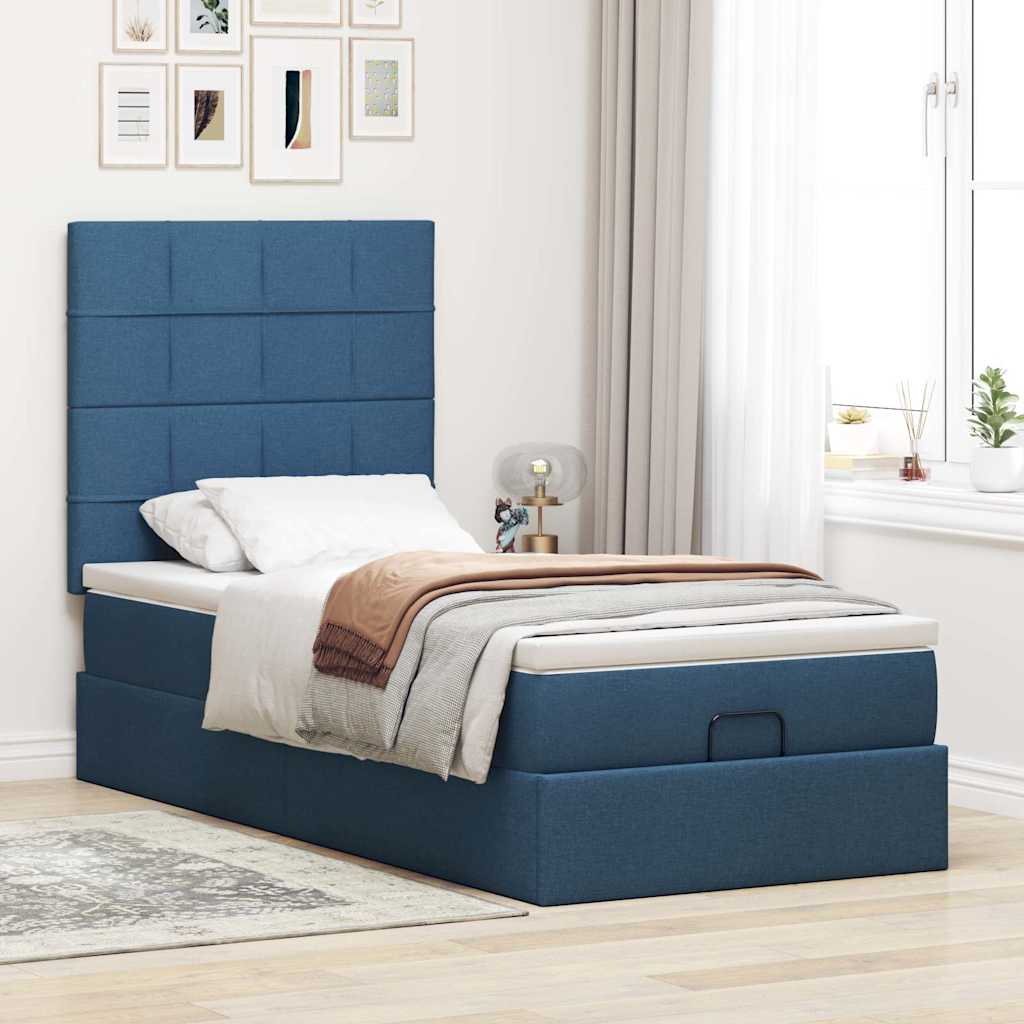 vidaXL Ottomane Bett mit Matratze & LEDs Blau 90x200 cm Stoff