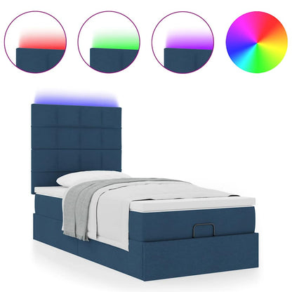 vidaXL Ottomane Bett mit Matratze & LEDs Blau 90x200 cm Stoff