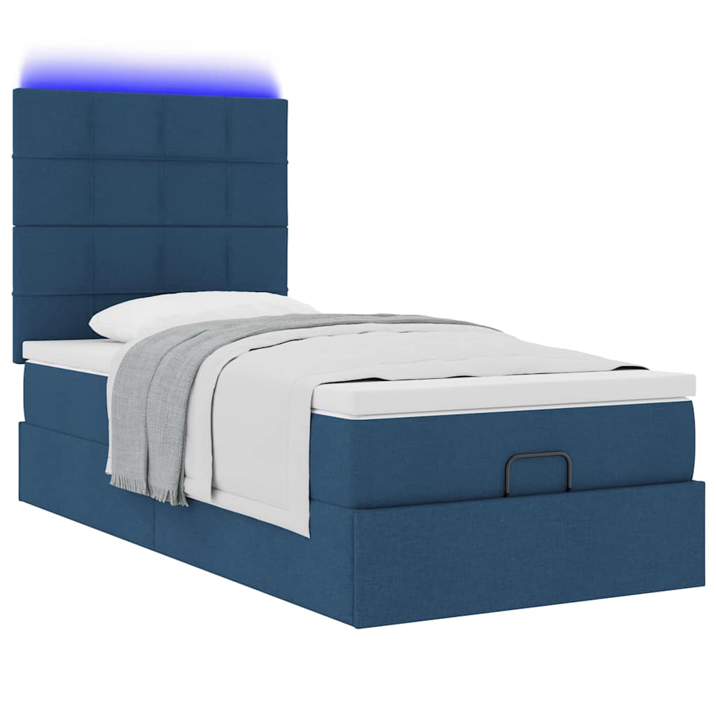 vidaXL Ottomane Bett mit Matratze & LEDs Blau 90x200 cm Stoff