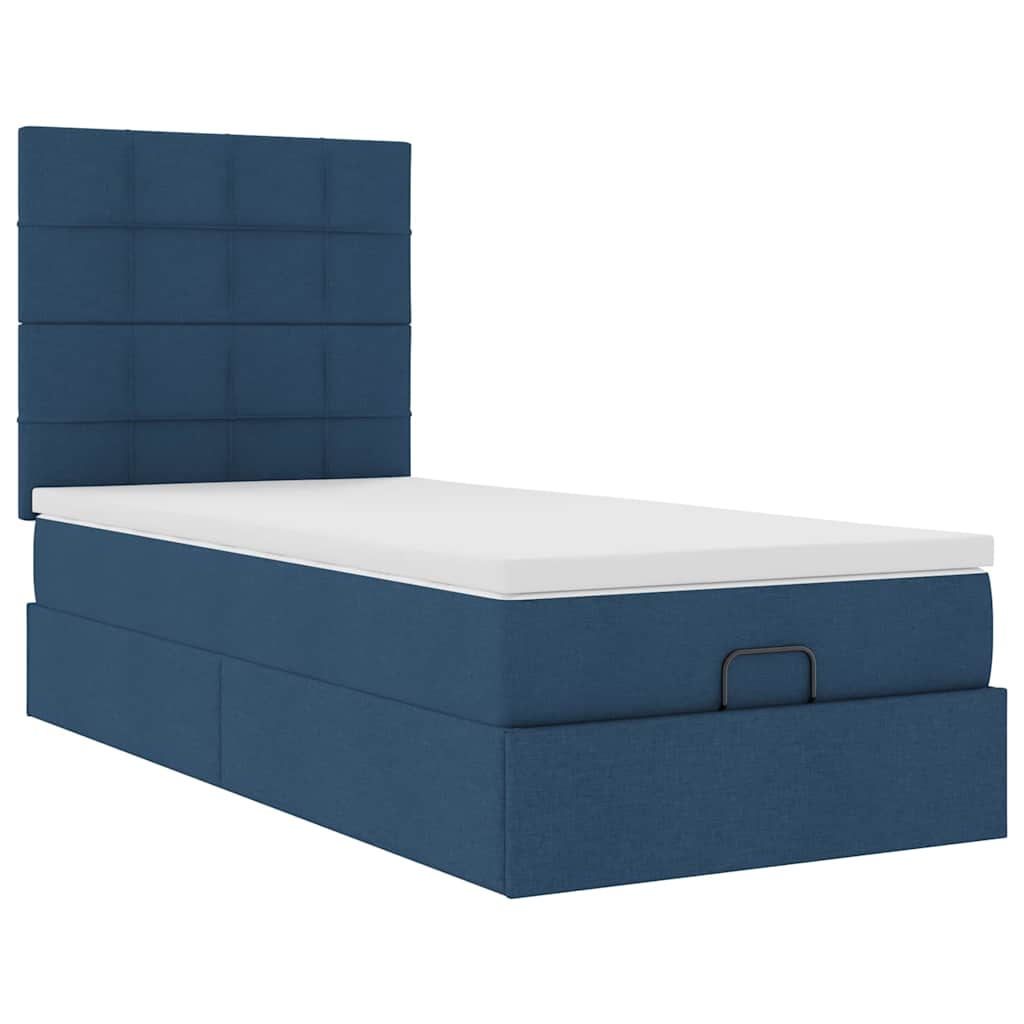 vidaXL Ottomane Bett mit Matratze & LEDs Blau 90x200 cm Stoff