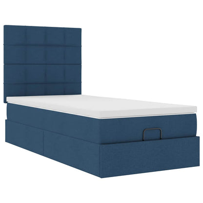 vidaXL Ottomane Bett mit Matratze & LEDs Blau 90x200 cm Stoff