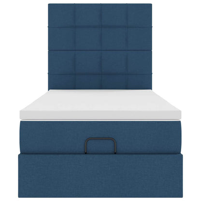 vidaXL Ottomane Bett mit Matratze & LEDs Blau 90x200 cm Stoff