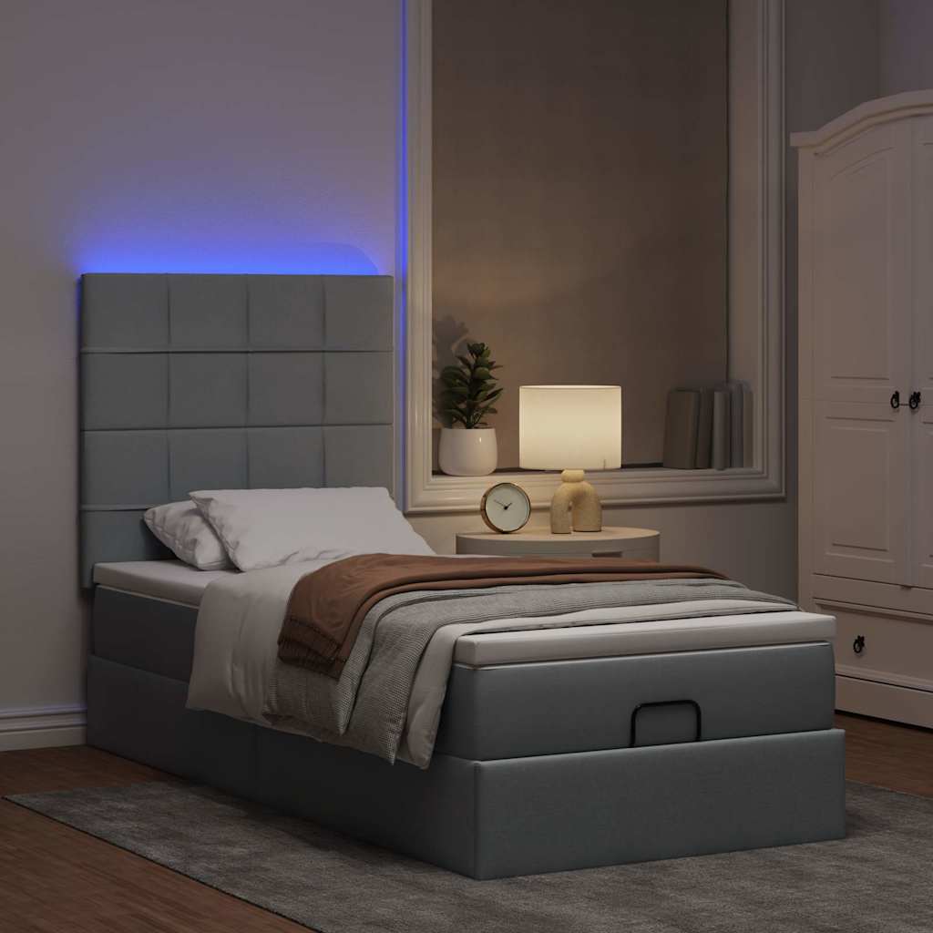 vidaXL Lit ottoman avec matelas et LED gris clair 100x200 cm Tissu