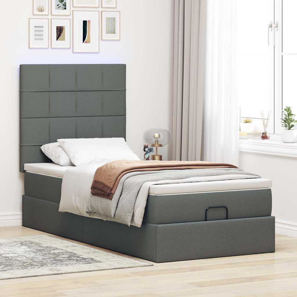 vidaXL Ottoman-Bett mit Matratze & LEDs Dunkelgrau 100x200 cm Stoff
