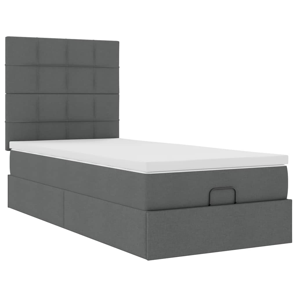 vidaXL Ottoman-Bett mit Matratze & LEDs Dunkelgrau 100x200 cm Stoff