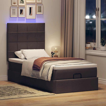 vidaXL Ottoman-Bett mit Matratze & LEDs Dunkelbraun 100x200 cm Stoff
