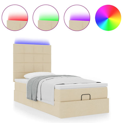 vidaXL Ottoman-Bett mit Matratze & LEDs Creme 100x200 cm Stoff