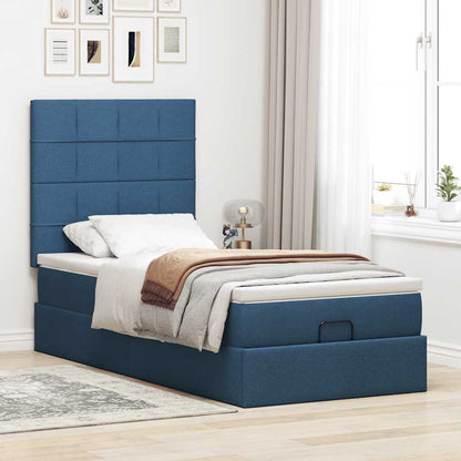 vidaXL Ottomane Bett mit Matratze & LEDs Blau 100x200 cm Stoff