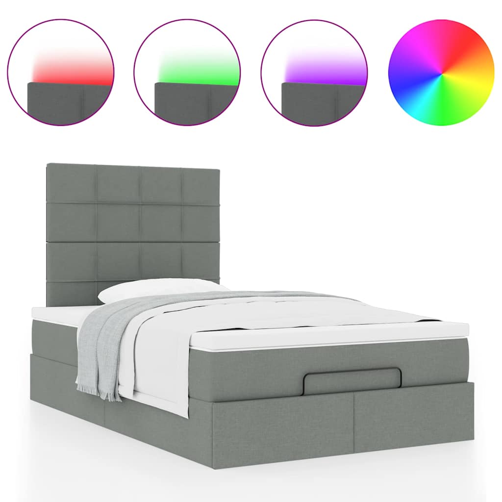vidaXL Ottoman-Bett mit Matratze & LEDs Dunkelgrau 120x190 cm Stoff