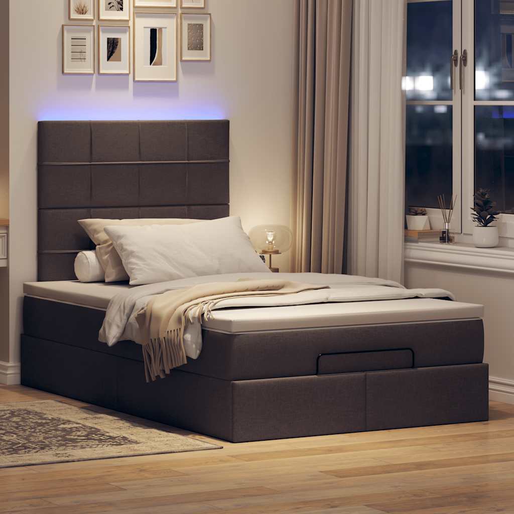 Ottoman-Bett mit Matratze & LEDs Dunkelbraun 120x190 cm Stoff