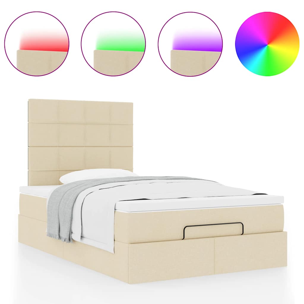vidaXL Lit ottoman avec matelas et LED Crème 120x190 cm Tissu