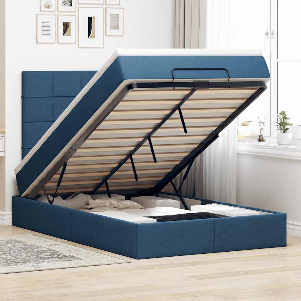 vidaXL Lit ottoman avec matelas et LED bleu 120x190 cm tissu