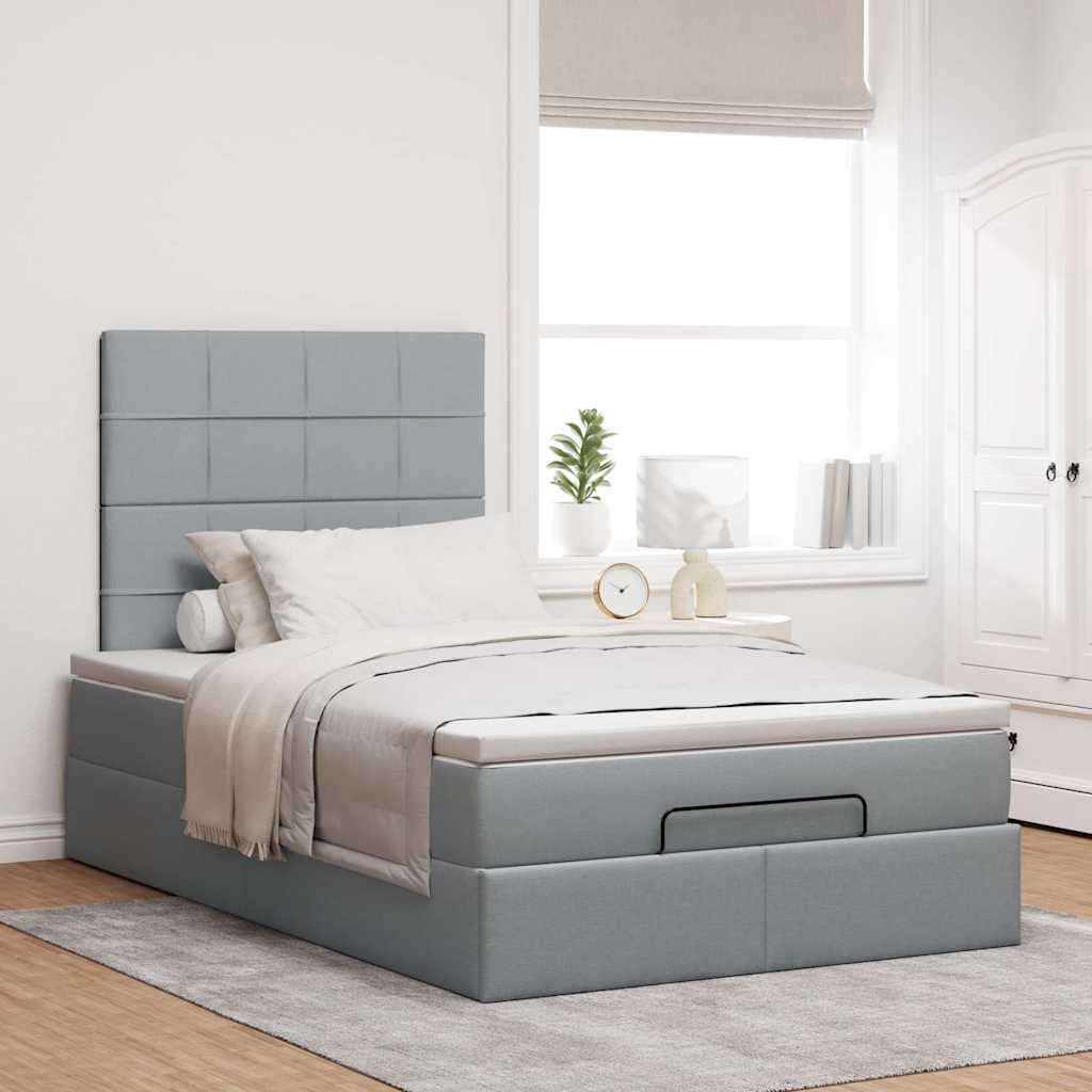 vidaXL Lit ottoman avec matelas et LED Gris clair 120x200 cm Tissu
