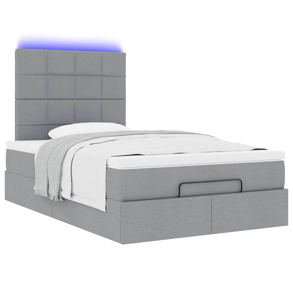 vidaXL Lit ottoman avec matelas et LED Gris clair 120x200 cm Tissu