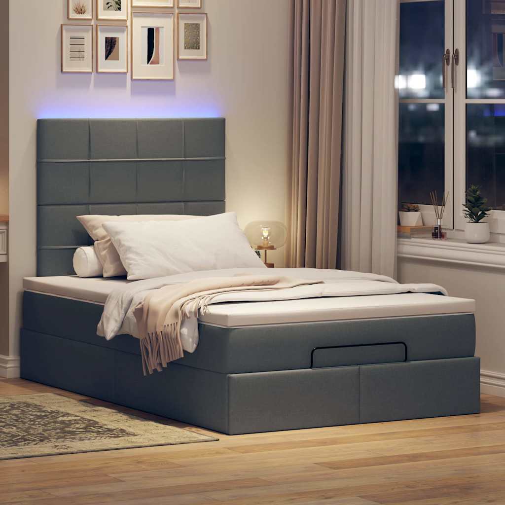 Ottoman-Bett mit Matratze & LEDs Dunkelgrau 120x200 cm Stoff