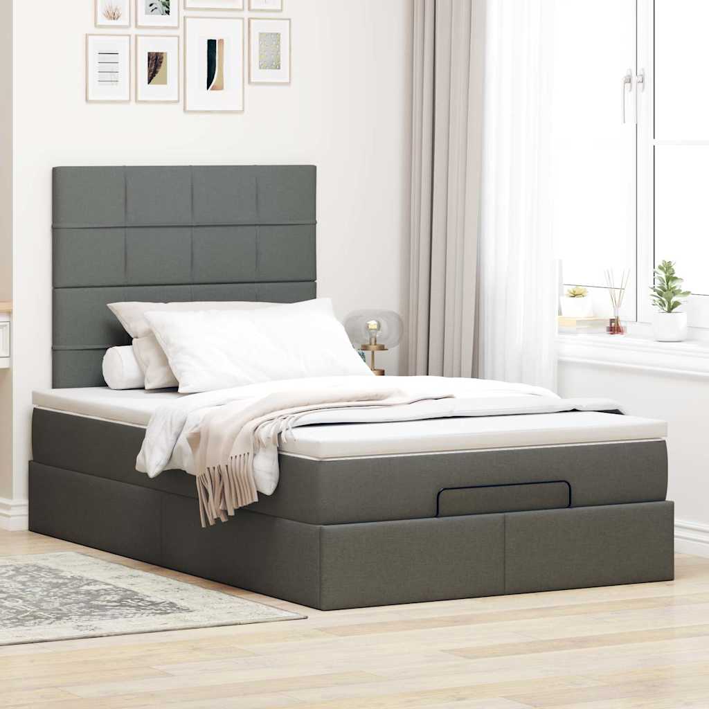 vidaXL Ottoman-Bett mit Matratze & LEDs Dunkelgrau 120x200 cm Stoff