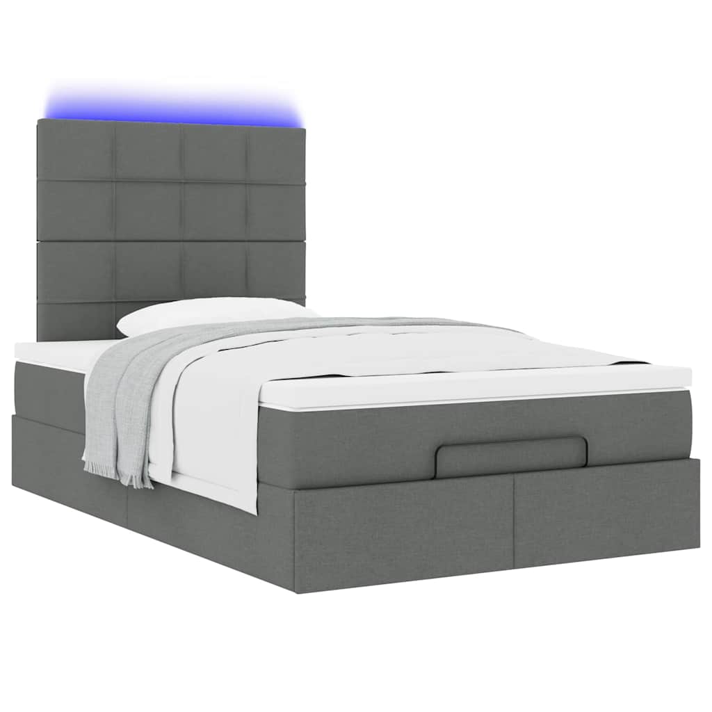 Ottoman-Bett mit Matratze & LEDs Dunkelgrau 120x200 cm Stoff