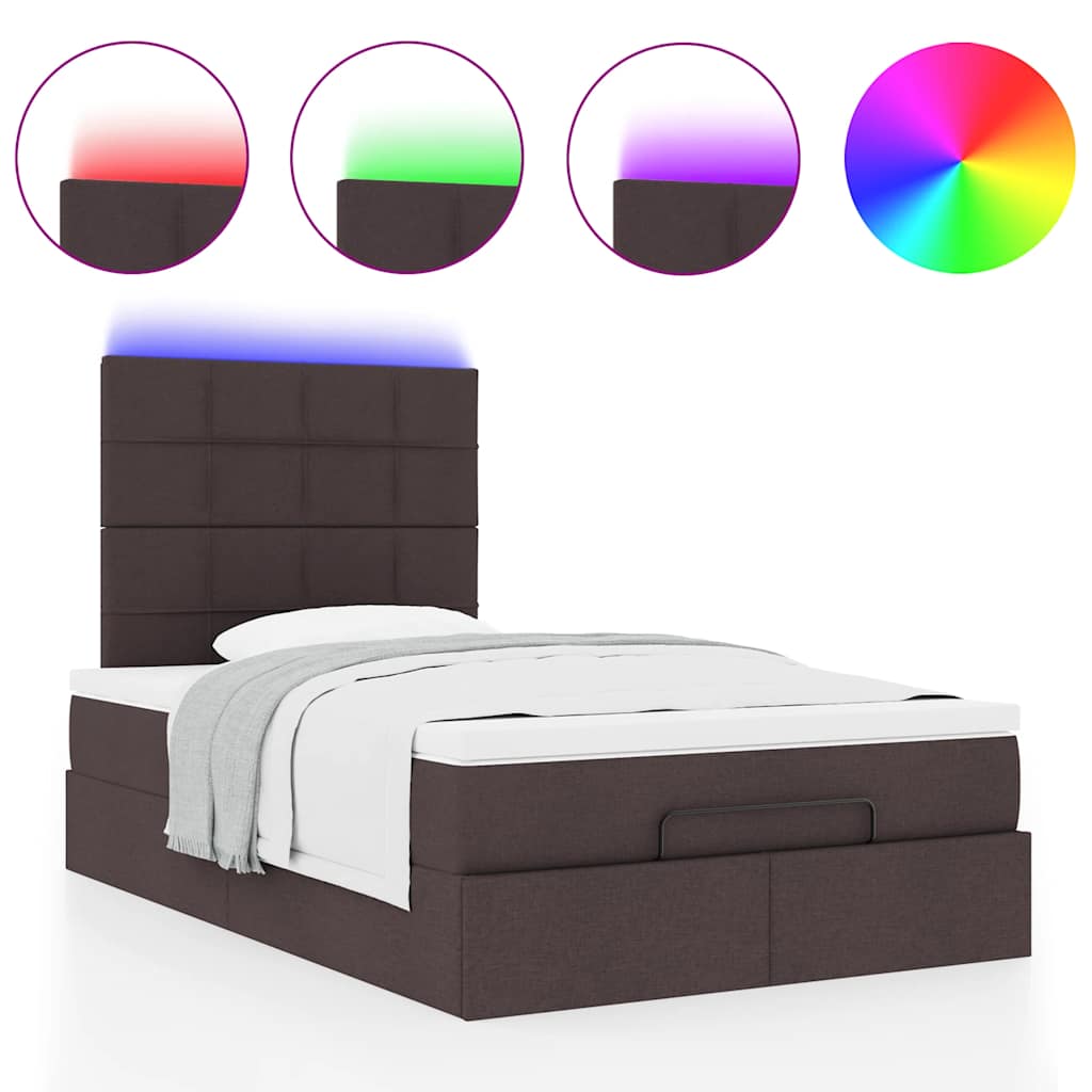 vidaXL Ottoman-Bett mit Matratze & LEDs Dunkelbraun 120x200 cm Stoff