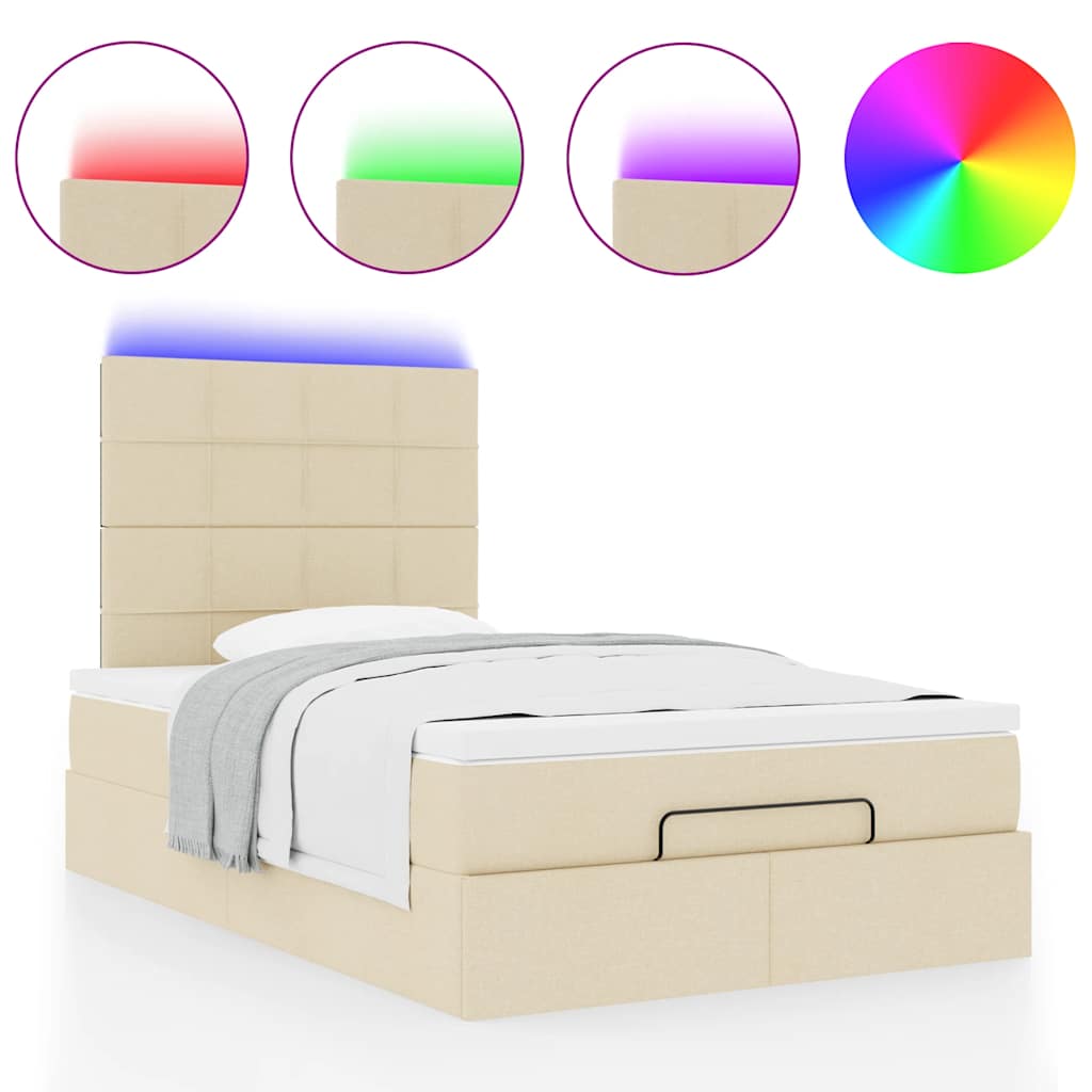 vidaXL Lit Ottoman avec matelas et LED Crème 120x200 cm Tissu