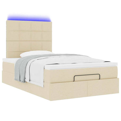 vidaXL Lit Ottoman avec matelas et LED Crème 120x200 cm Tissu