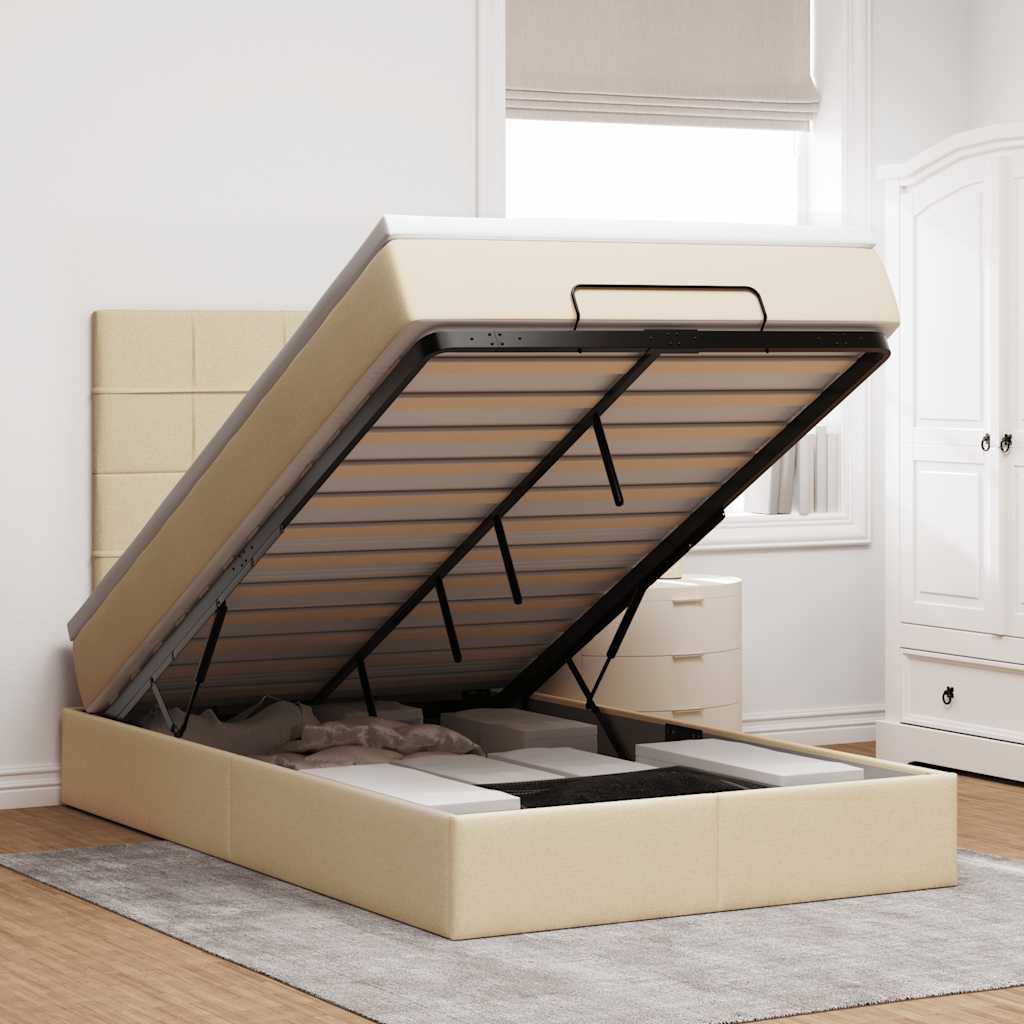 vidaXL Lit Ottoman avec matelas et LED Crème 120x200 cm Tissu
