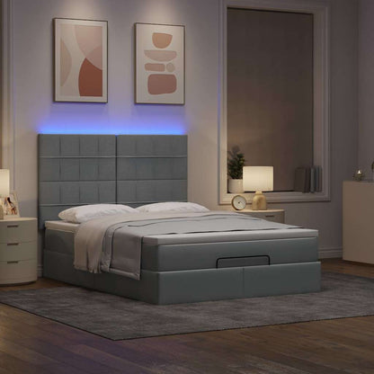 vidaXL Ottoman-Bett mit Matratze & LEDs Hellgrau 140x190 cm Stoff