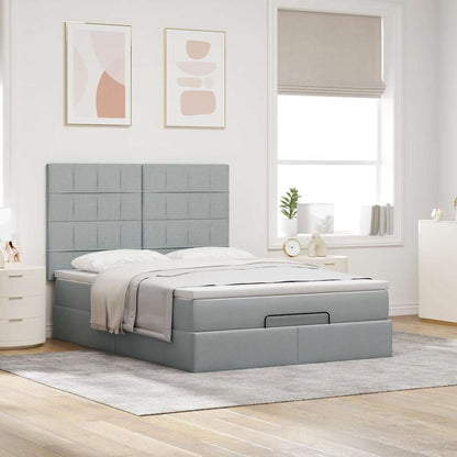 vidaXL Ottoman-Bett mit Matratze & LEDs Hellgrau 140x190 cm Stoff