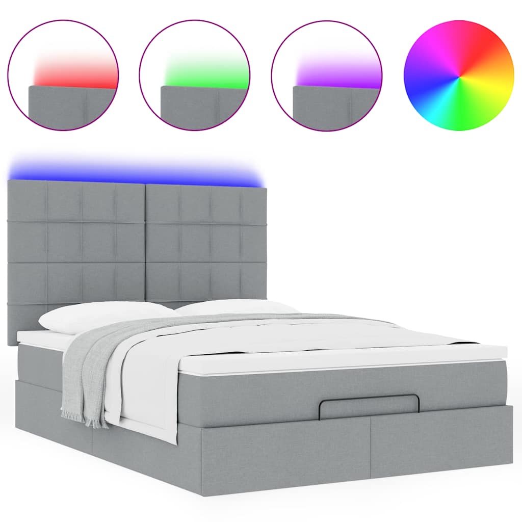vidaXL Ottoman-Bett mit Matratze & LEDs Hellgrau 140x190 cm Stoff