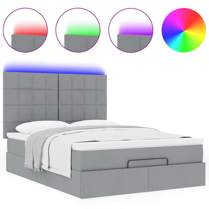 vidaXL Ottoman-Bett mit Matratze & LEDs Hellgrau 140x190 cm Stoff