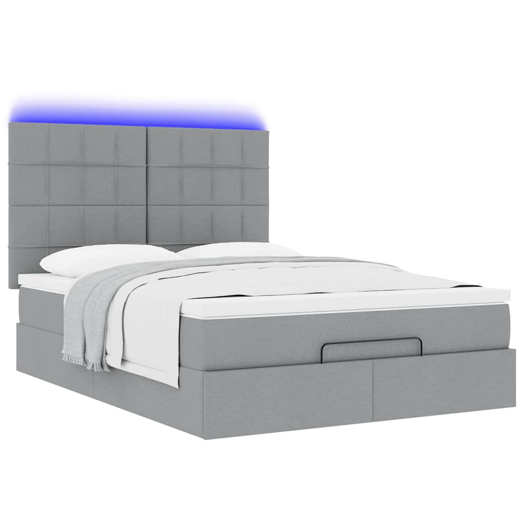 vidaXL Ottoman-Bett mit Matratze & LEDs Hellgrau 140x190 cm Stoff