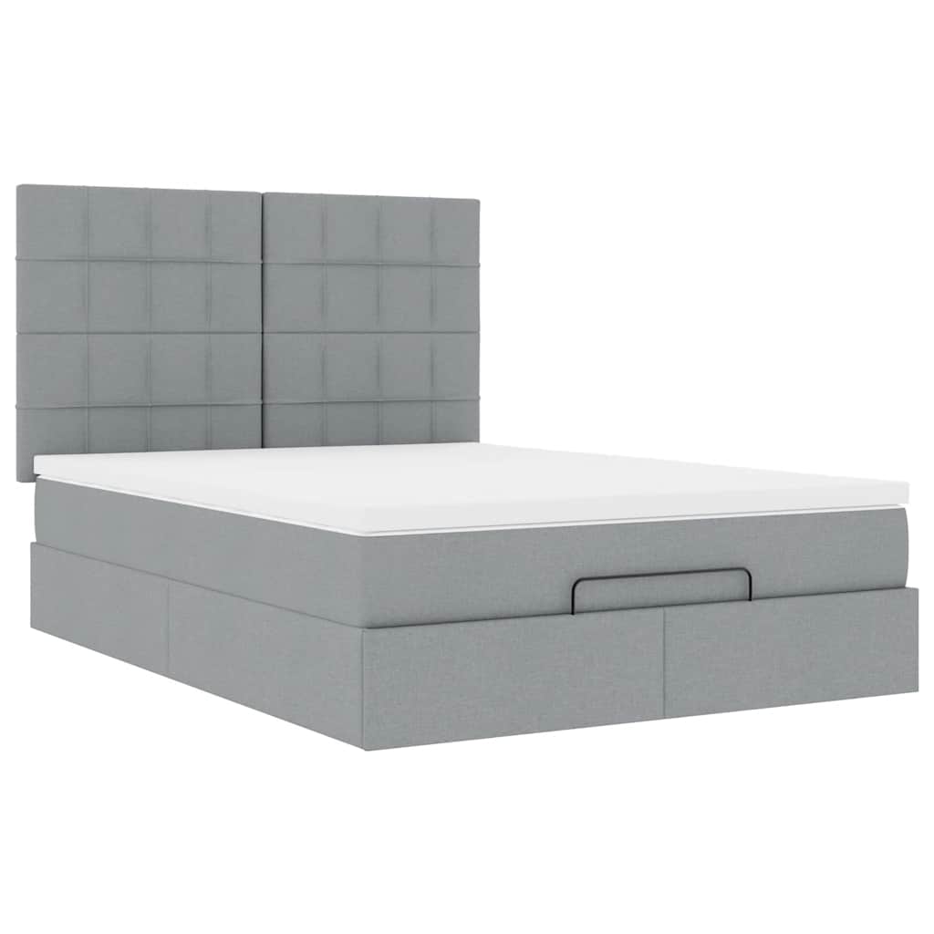 vidaXL Ottoman-Bett mit Matratze & LEDs Hellgrau 140x190 cm Stoff