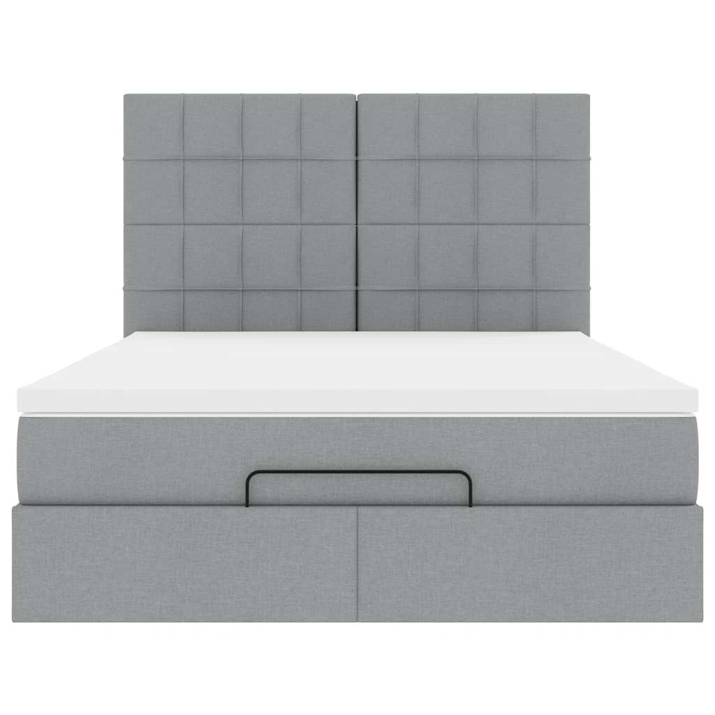vidaXL Ottoman-Bett mit Matratze & LEDs Hellgrau 140x190 cm Stoff