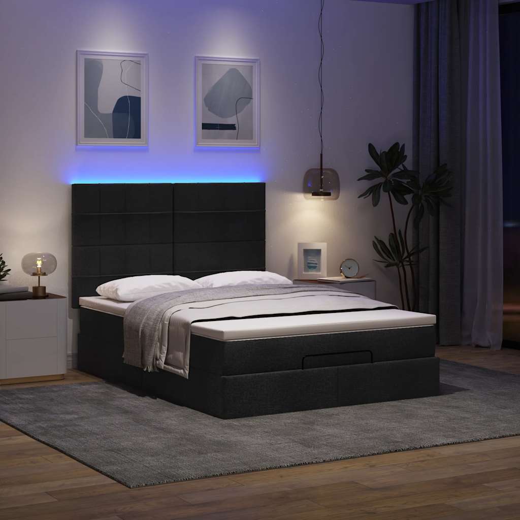 Ottoman-Bett mit Matratze & LEDs Schwarz 140x190 cm Stoff