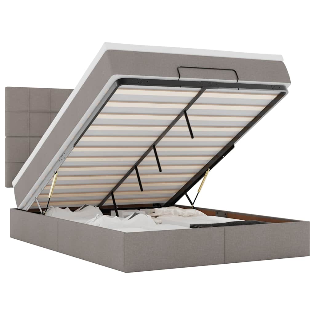 Ottoman-Bett mit Matratze & LEDs Taupe 140x190 cm Stoff
