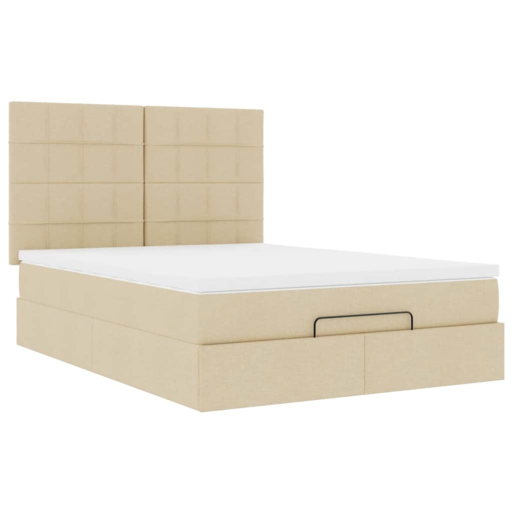 Ottoman-Bett mit Matratze & LEDs Creme 140x190 cm Stoff