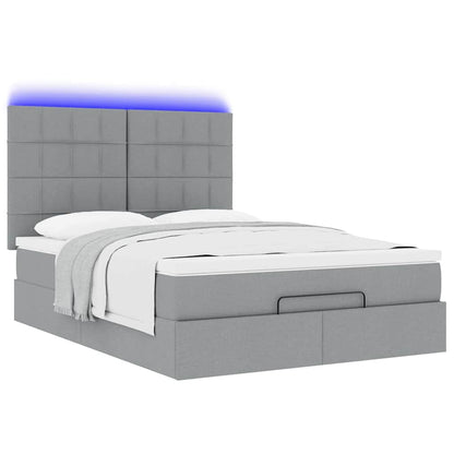 Ottoman-Bett mit Matratze & LEDs Hellgrau 140x200 cm Stoff