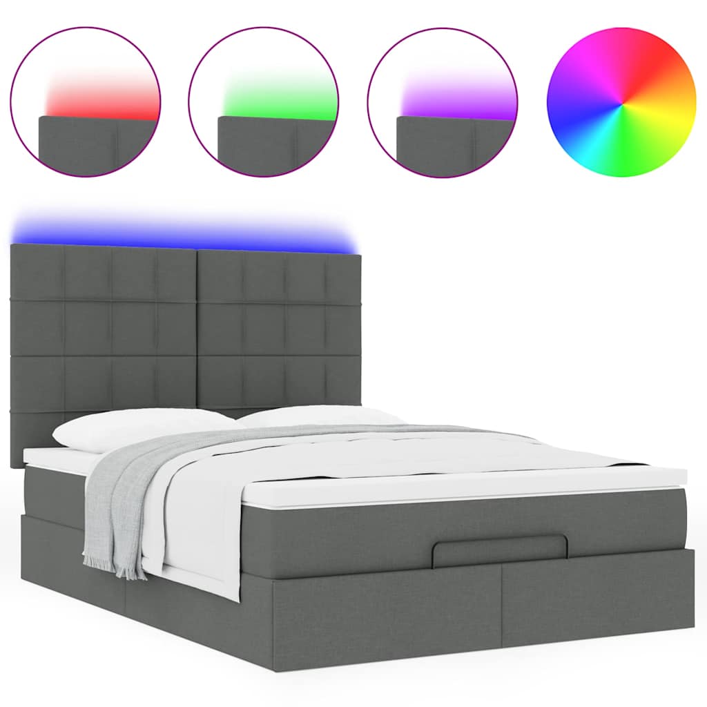 vidaXL Ottoman-Bett mit Matratze & LEDs Dunkelgrau 140x200 cm Stoff