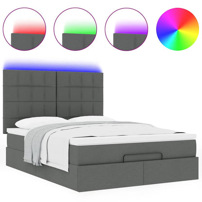 vidaXL Ottoman-Bett mit Matratze & LEDs Dunkelgrau 140x200 cm Stoff