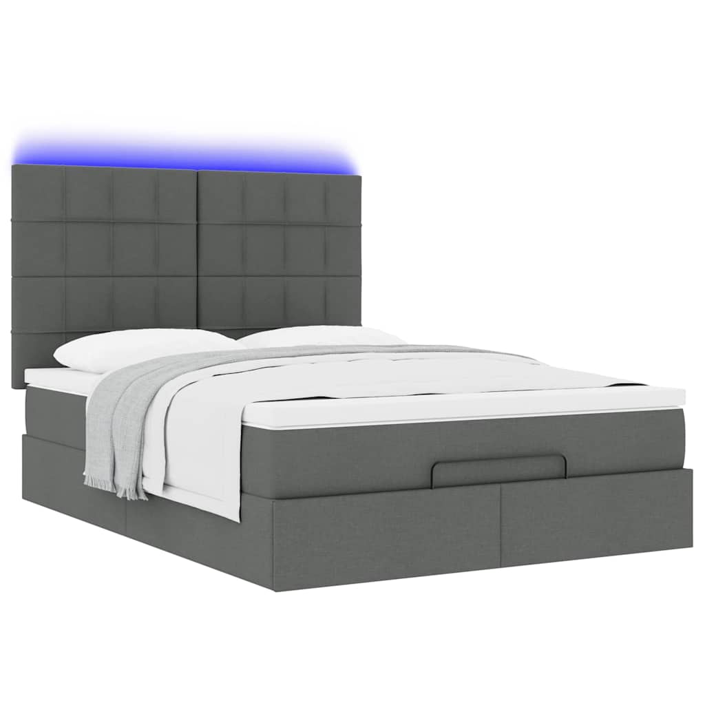 vidaXL Ottoman-Bett mit Matratze & LEDs Dunkelgrau 140x200 cm Stoff
