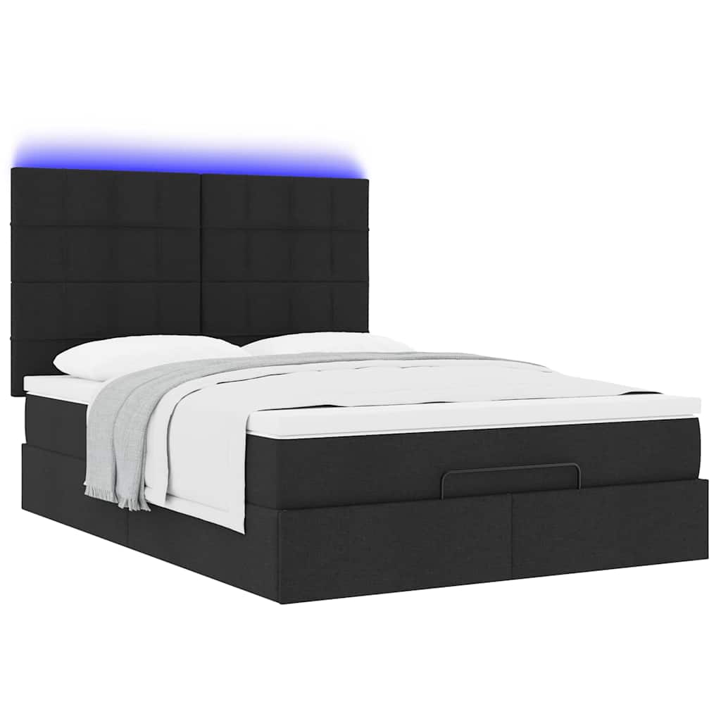 vidaXL Ottoman-Bett mit Matratze & LEDs Schwarz 140x200 cm Stoff