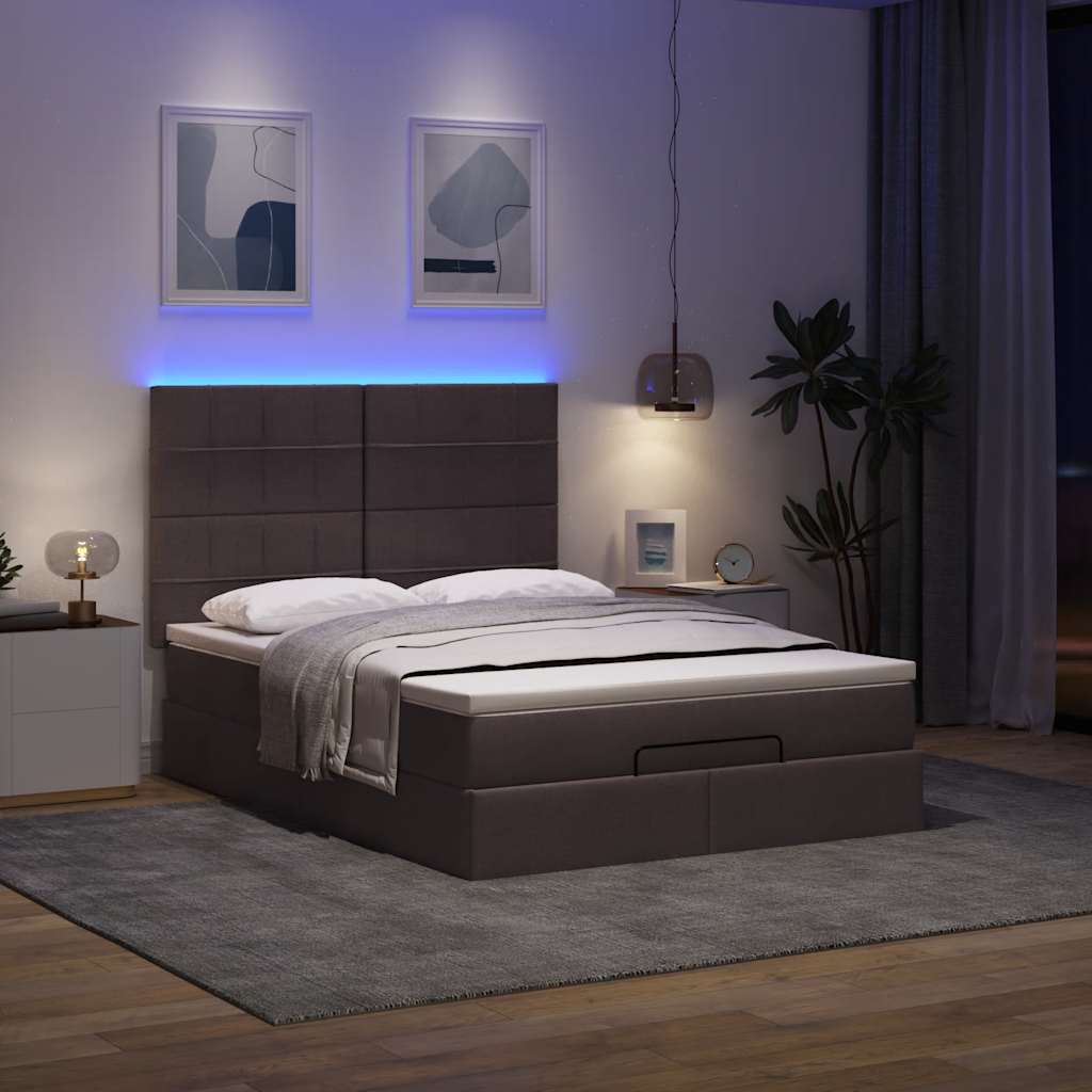 vidaXL Ottoman-Bett mit Matratze & LEDs Dunkelbraun 140x200 cm Stoff