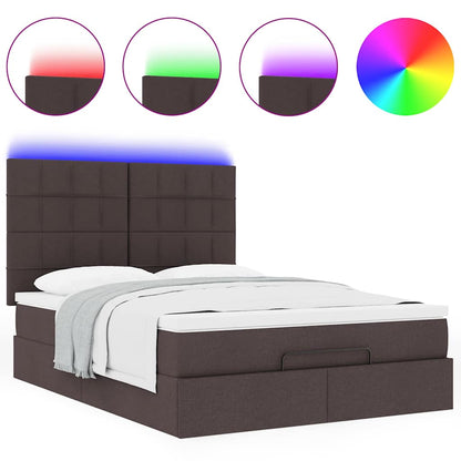 vidaXL Ottoman-Bett mit Matratze & LEDs Dunkelbraun 140x200 cm Stoff