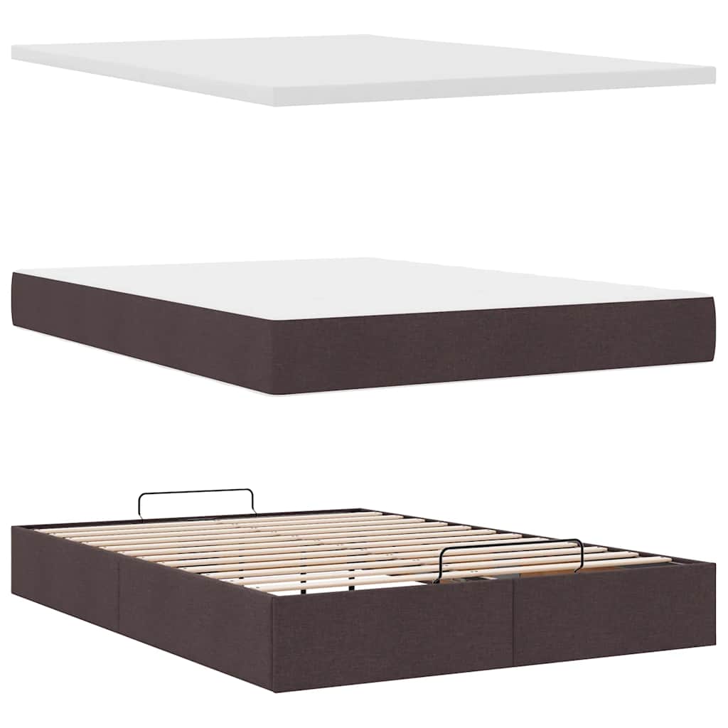 vidaXL Ottoman-Bett mit Matratze & LEDs Dunkelbraun 140x200 cm Stoff